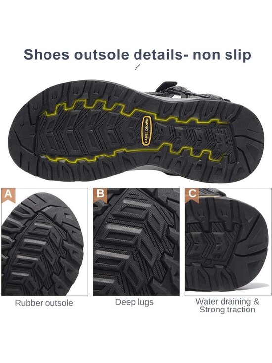 Men\'s Grey Black Arch Support Open Toe Beach Comfortable Hiking Sandals Shoes main image 5